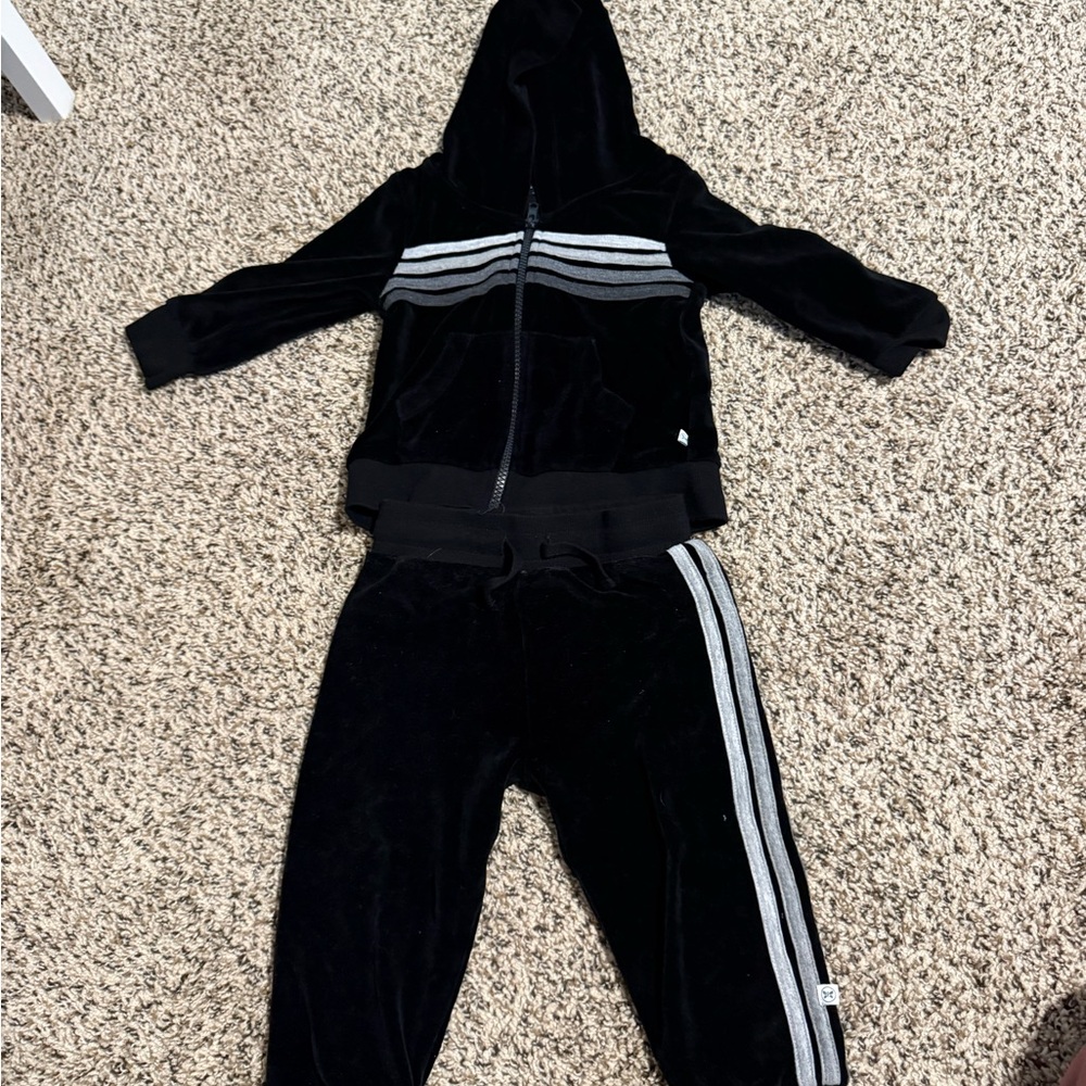 HONEST Kids Black Velour Hoodie & Jogger Set with Silver Stripes